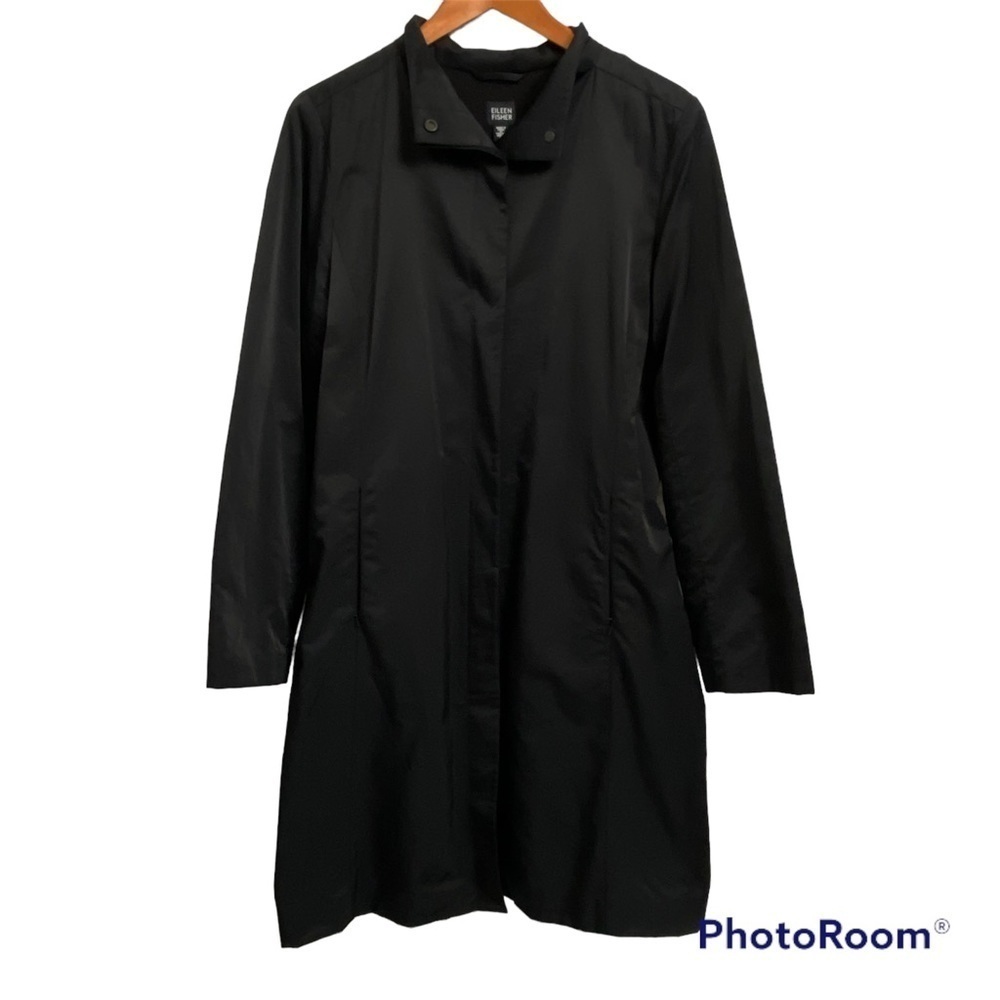 EILEEN FISHER / Black Fleece Lined Duster Trench Coat Jacket Size M